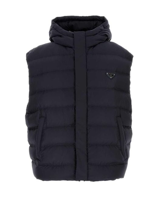 Prada Blue Technical Fabric Down Hoodie Vest for men
