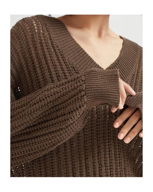 Brunello Cucinelli Brown Monili-Embellished V-Neck Jumper