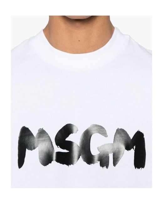 MSGM White Logo-Printed Crewneck T-Shirt for men