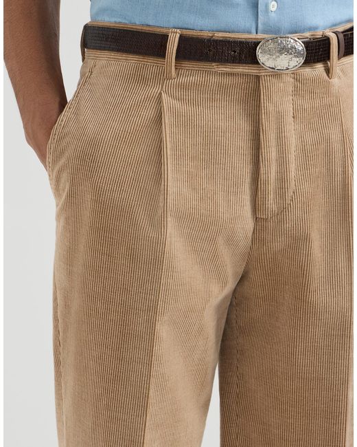 Brunello Cucinelli Natural Comfort Cotton And Cashmere Corduroy Trousers With Pleat for men