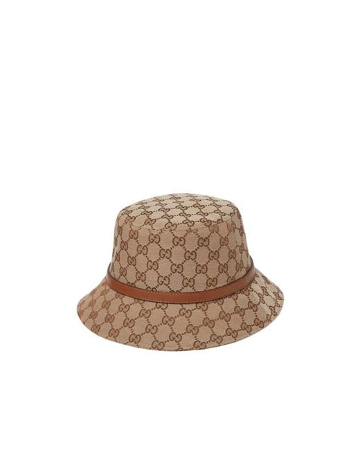 Gucci Brown Logo Plaque Monogrammed Bucket Hat