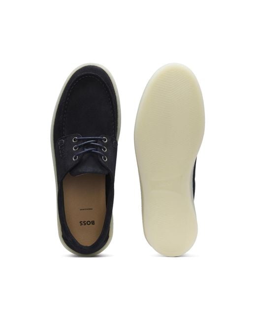 Boss Blue Lace-Up Boat Shoes for men