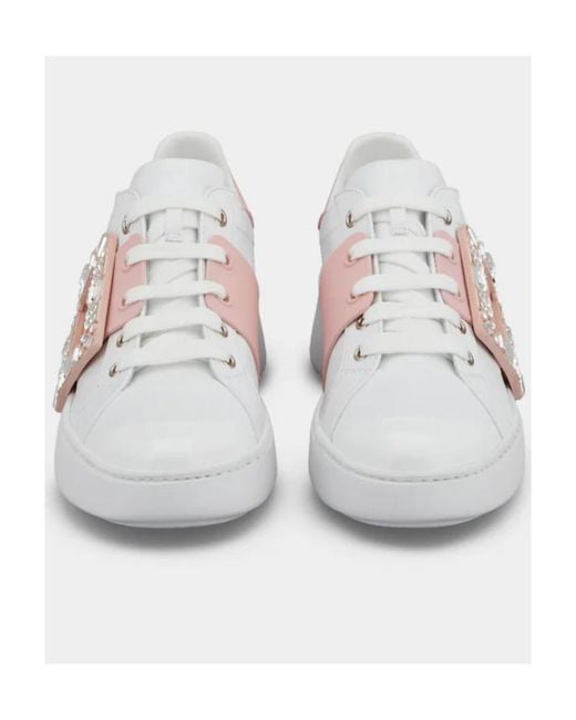 Roger Vivier White Viv' Skate Strass Buckle Sneakers