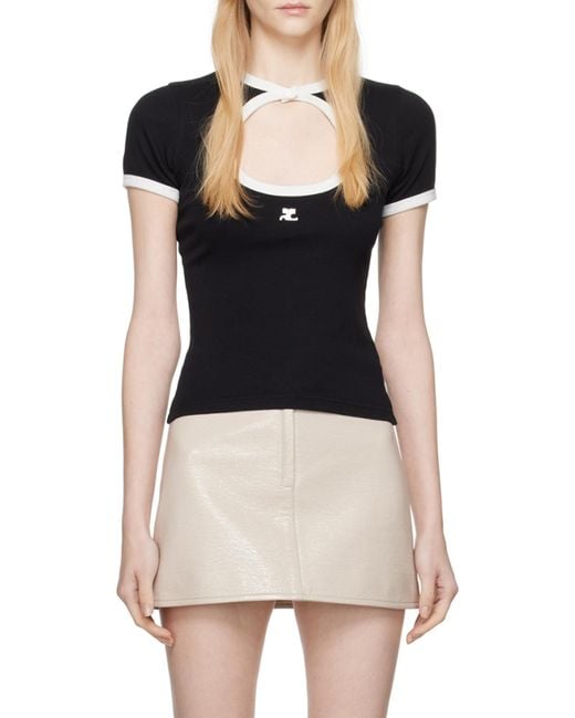Courreges Black Short-Sleeved Hollow T-Shirt