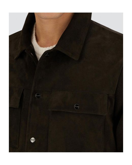 Herno Black Suede Panelled Shirt Jacket for men