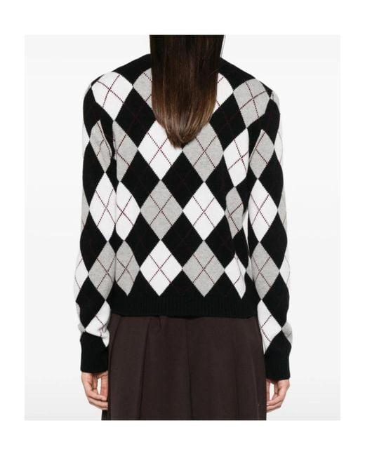Lisa Yang Black Argyle-Knit Cashmere Sweater