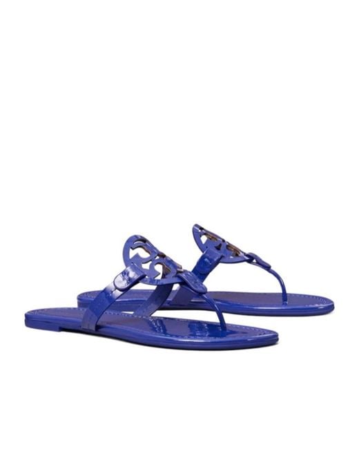 Tory Burch Blue Miller Double T Slides