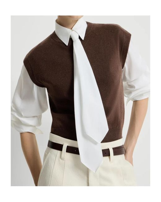 Brunello Cucinelli Brown Cashmere Knit T-Shirt With Monili