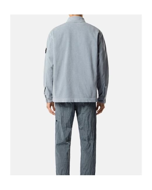 Stone Island Blue Logo Patch Corduroy Shirt for men
