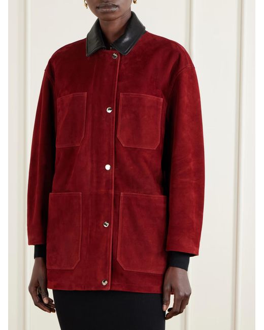 Nour Hammour Red Barn Leather-Trimmed Suede Jacket