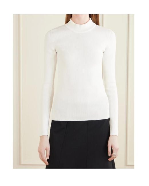 Jil Sander White Ribbed-Knit Mock-Neck Sweater
