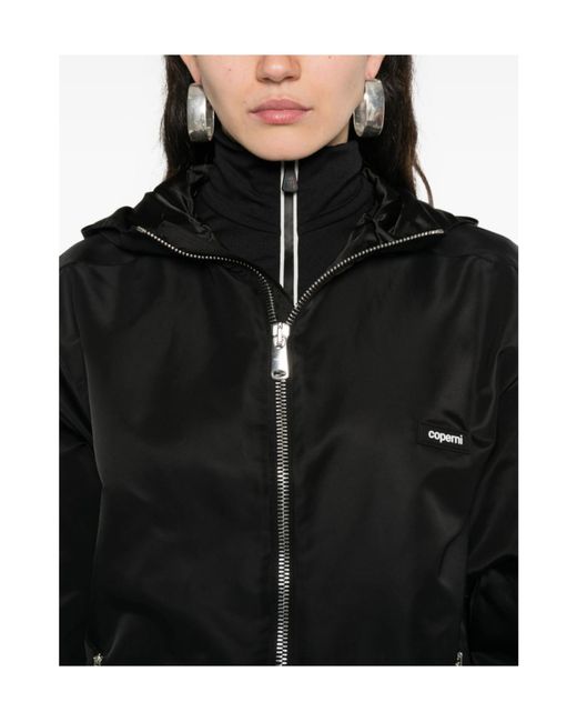 Coperni Black Hooded Drawstring Hem Zip-Front Jacket