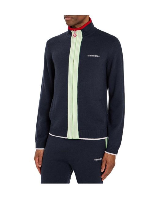 Casablanca Blue High-Neck Striped Jacket for men