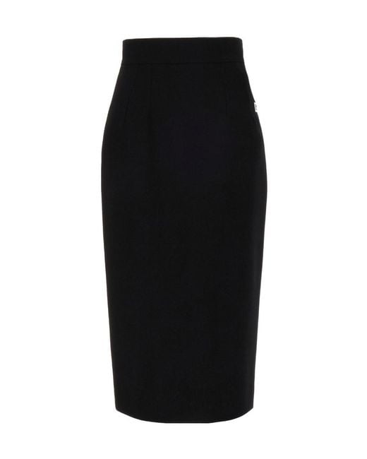 Dolce & Gabbana Black Logo Plaque Midi Skirt