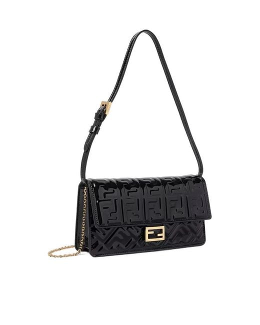 Fendi Black Baguette Ff Embossed Chained Wallet