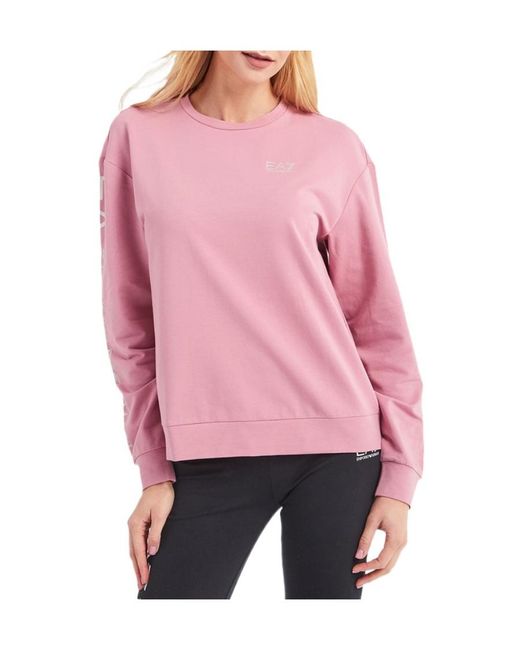 EA7 Pink Round-Collar Long-Sleeve Hoodie