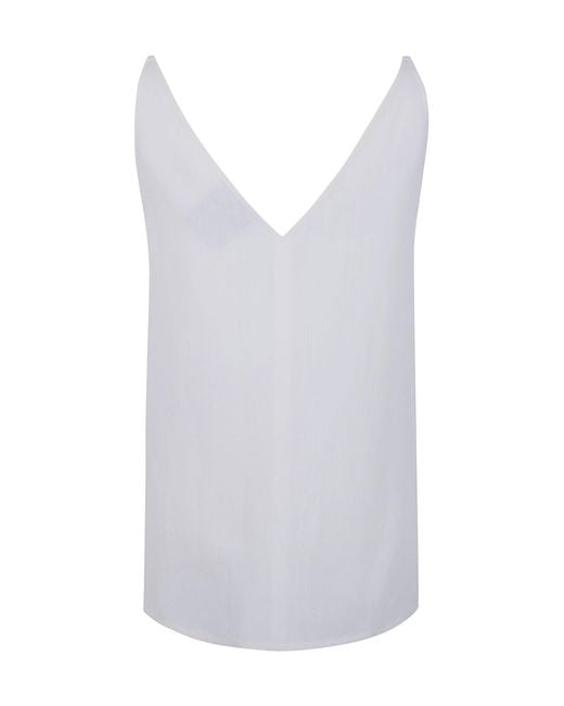 Semicouture White Floral-Embroidered V-Neck Tank Top