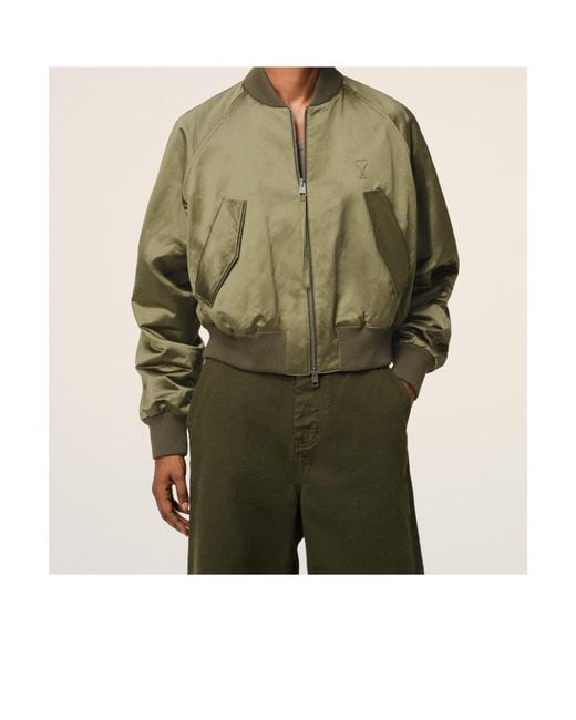 AMI Green Ami Satin Ami De Coeur Bomber Jacket for men