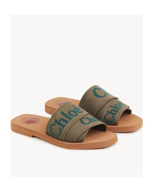 Chloé Green Chloé Woody Logo Embroidered Sandals