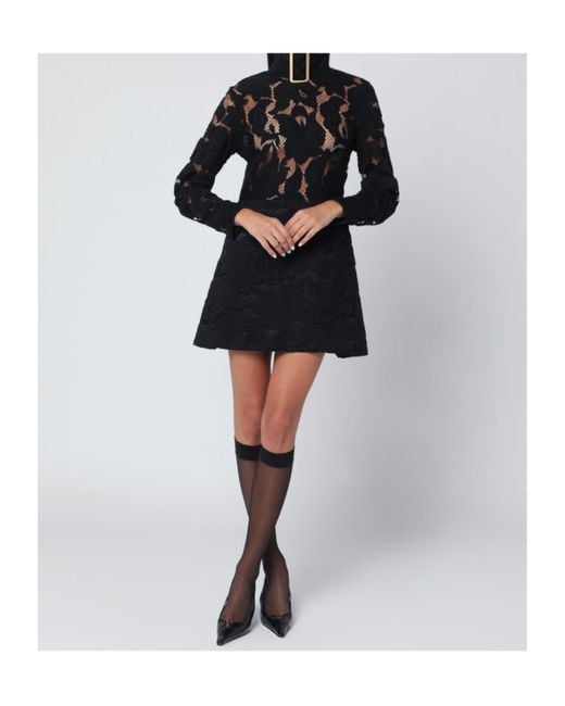 Patou Black Lace Buckle Mini Dress