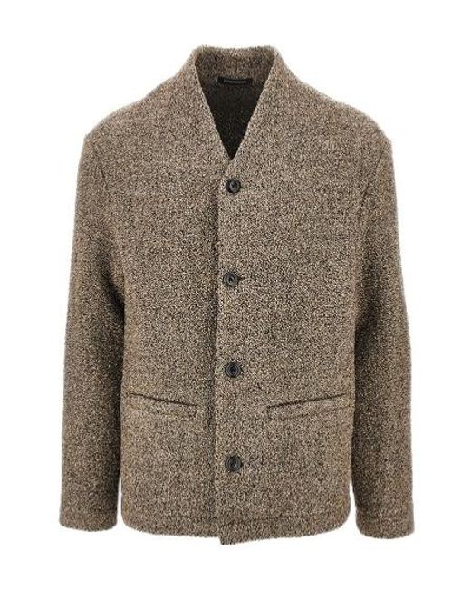 Emporio Armani Brown V-Neck Bouclé-Knit Jacket for men
