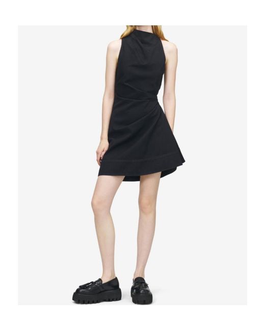 McQueen Black Cotton Asymmetric Mini Dress