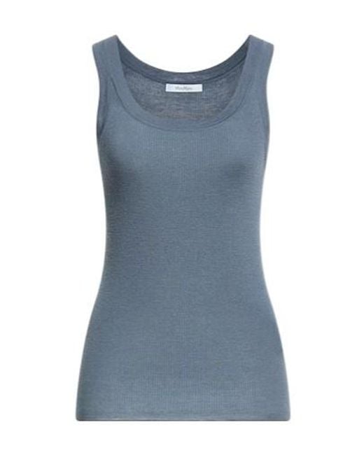 Max Mara Blue Solid Wool Sleeveless Top