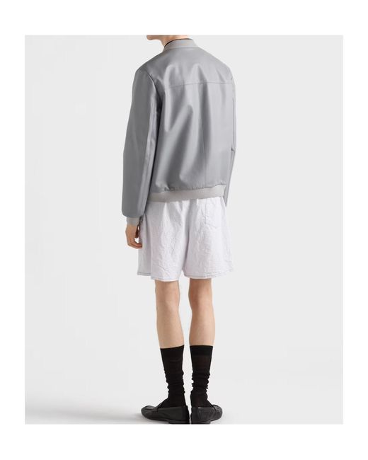 Prada Gray Reversible Nappa Leather Bomber Jacket for men