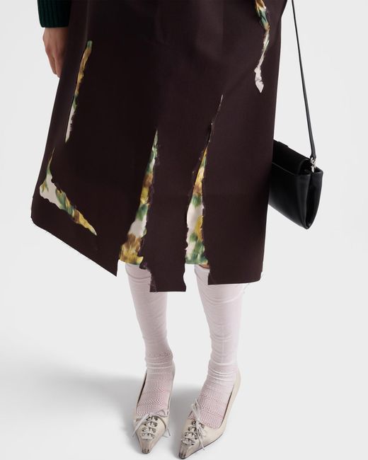 Prada Purple Bonded Gabardine Skirt With Devoré Effect
