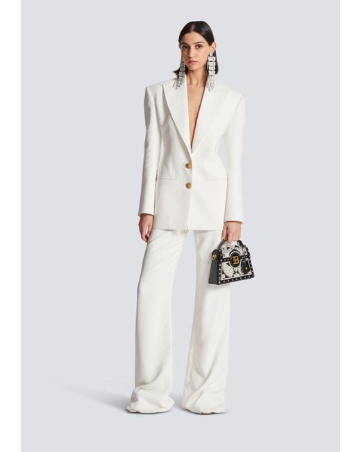 Balmain White Single-Breasted Straight Hem Blazer