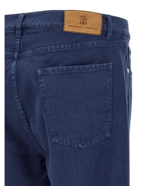 Brunello Cucinelli Blue Garment-Dyed Logo-Patch Jeans for men