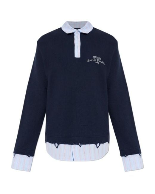 M I S B H V Blue Distressed Polo Shirt for men