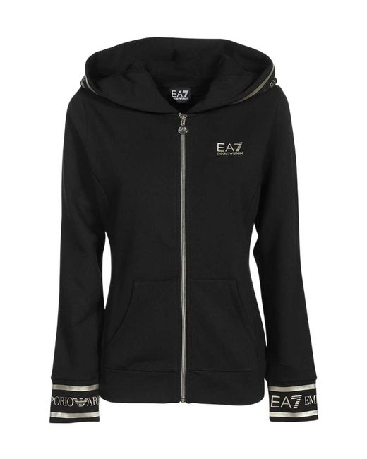 EA7 Black Hooded Zipper Casual Jacket