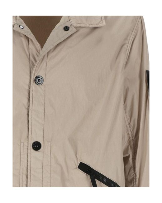 Stone Island Natural Logo Patch Button-Up Overshirt Jacket for men