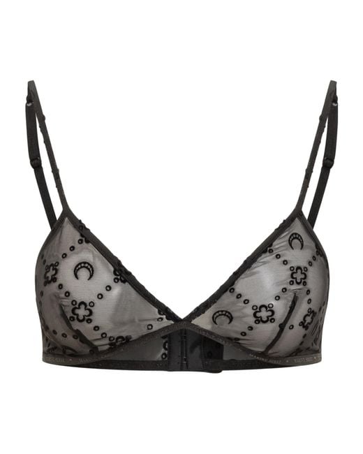 MARINE SERRE Black Moon Pattern Tulle Bralette