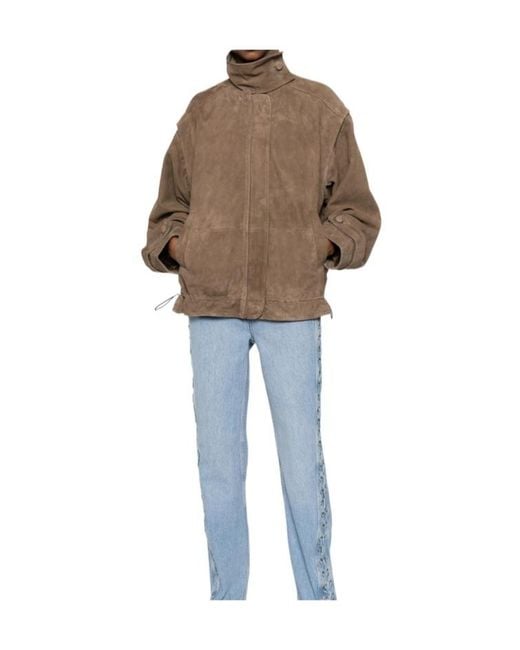 ROTATE BIRGER CHRISTENSEN Brown Long-Sleeved Leather Jacket