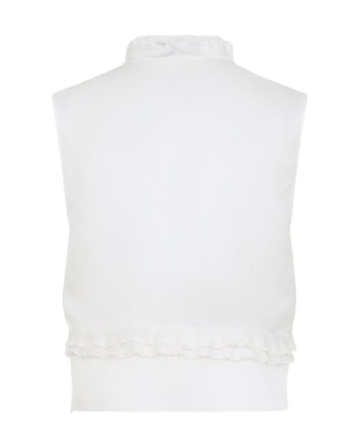 Alberta Ferretti White Ruffled Satin Organza Blouse