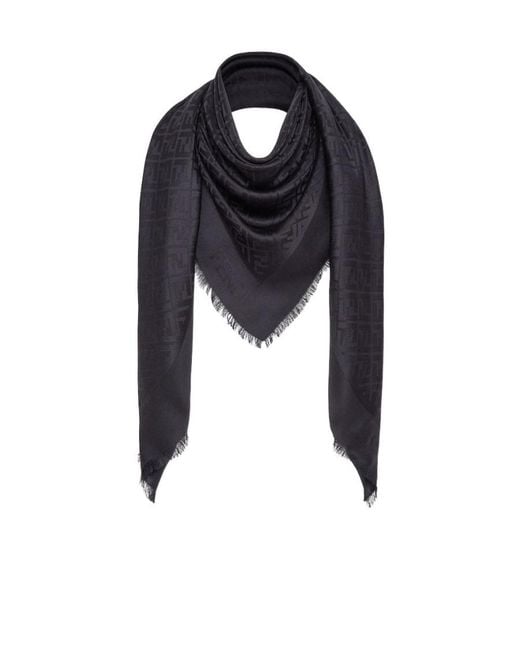 Fendi Black Ff Logo Printed Fringe Detailed Scarf