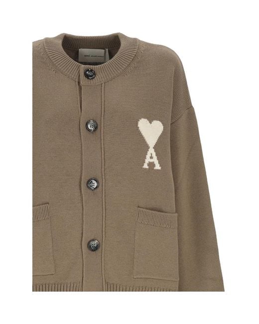 AMI Brown Ami Long Sleeve Buttoned Cardigan for men