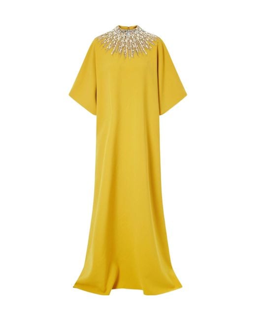 Jenny Packham Yellow Dessert Blossom Crystal-Embellished Crepe Gown