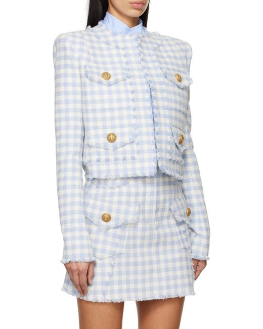 Balmain Blue Tweed Embossed Jacket