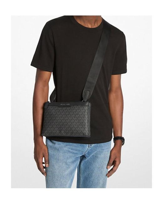 Michael Kors Black Hudson Signature Logo Crossbody Bag for men