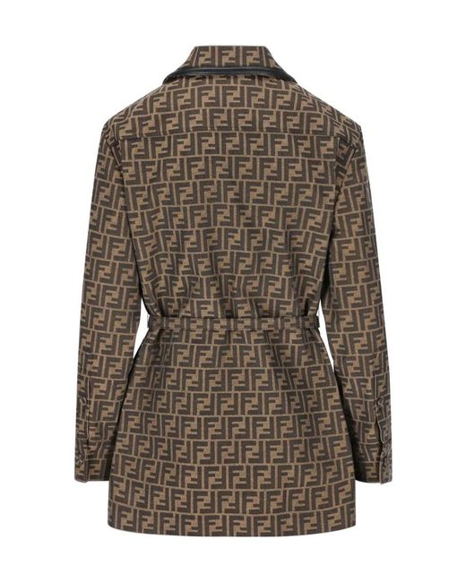 Fendi Green Ff Jacquard Belted Waist Jacket