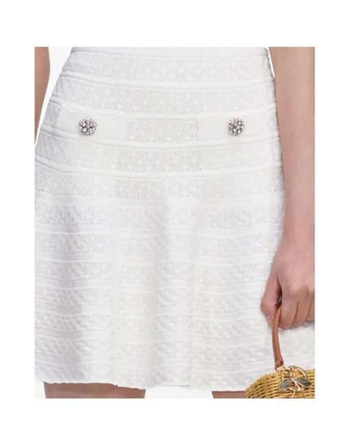 Self-Portrait White Pointelle Knit Mini Skirt