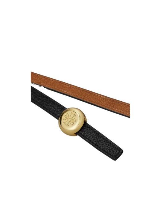 Tory Burch White Medallion Double T-Motif Leather Belt