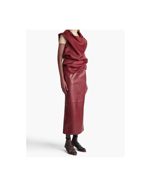 Khaite Red Luola Cowl Neck Asymmetric Hem Top