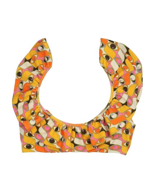 LaDoubleJ Metallic Ruffle Bikini Top