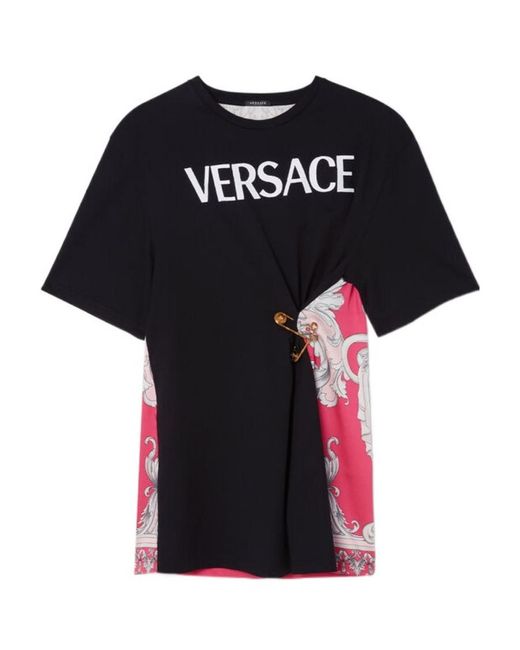 Versace Black Safety-Pin Baroque Printed Crewneck T-Shirt