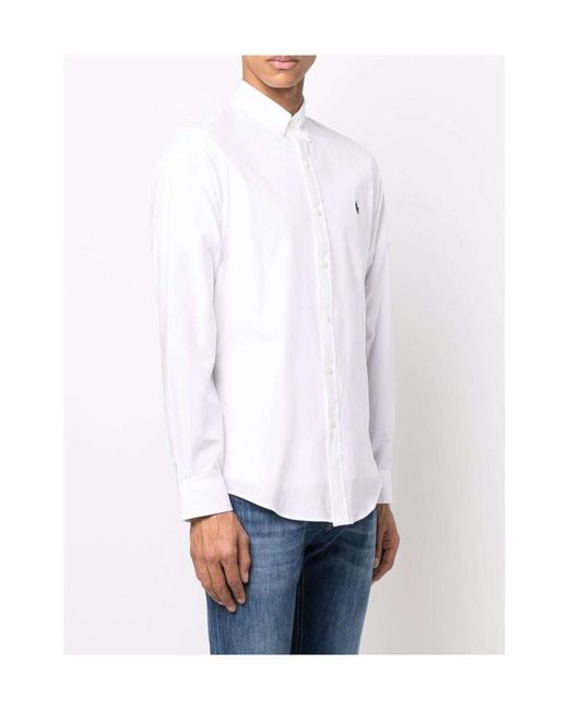 Polo Ralph Lauren White Polo Pony Embroidered Buttoned Shirt for men
