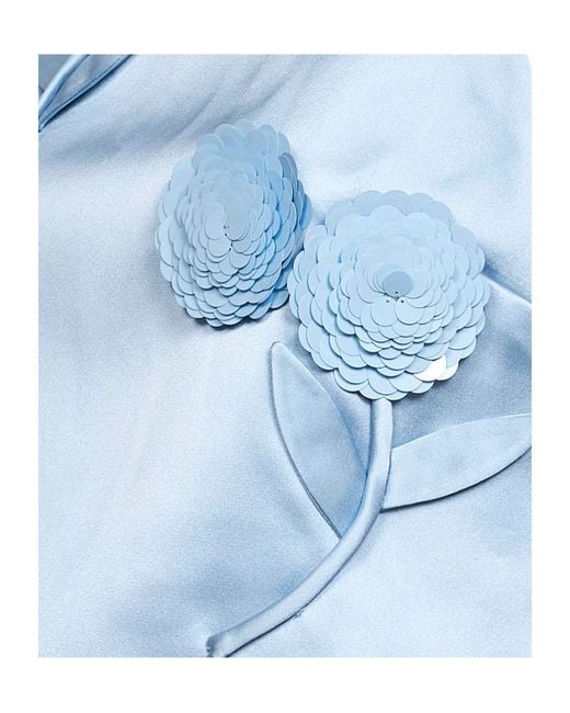 Self-Portrait Blue 3D Floral Embellished Top
